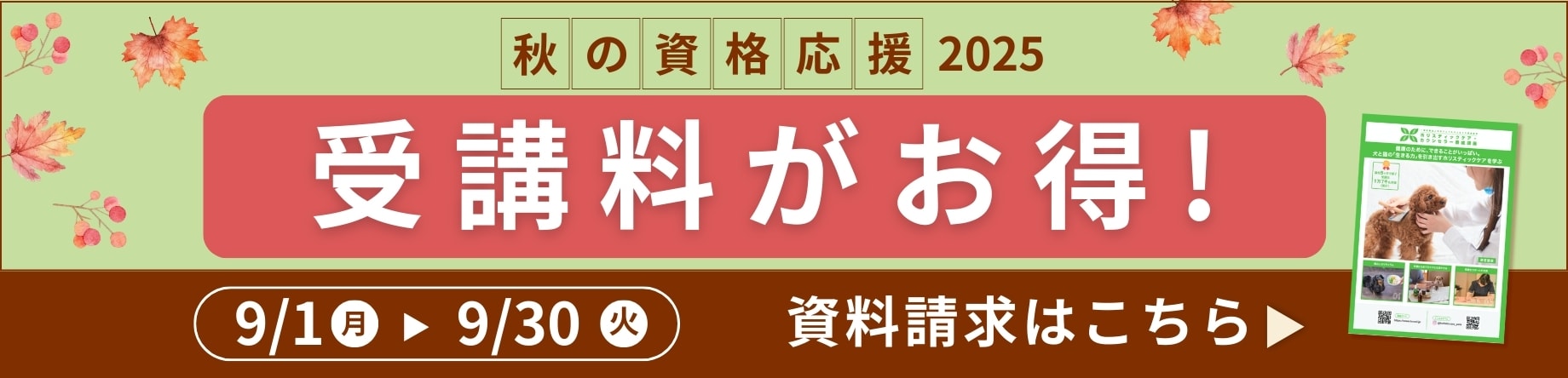 秋の資格応援 受講料がお得！資料請求はこちら