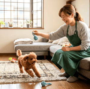 犬をトレーニングする女性