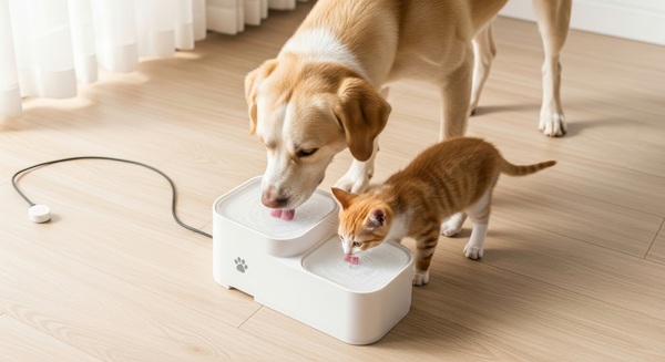 水を飲む犬猫